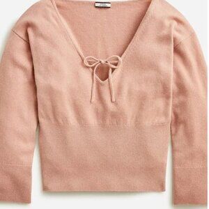 J.Crew 100% Cashmere Sweater Women's Large Long Sleeve Tie Neck Pullover NWT